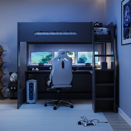 Skyhigh Gaming High Sleeper Bed with Desk - Anthracite