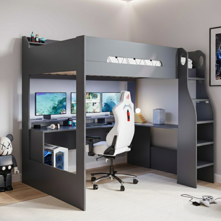Skyhigh Gaming High Sleeper Bed with Desk - Anthracite