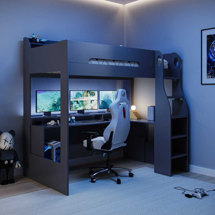 Skyhigh Gaming High Sleeper Bed with Desk - Anthracite