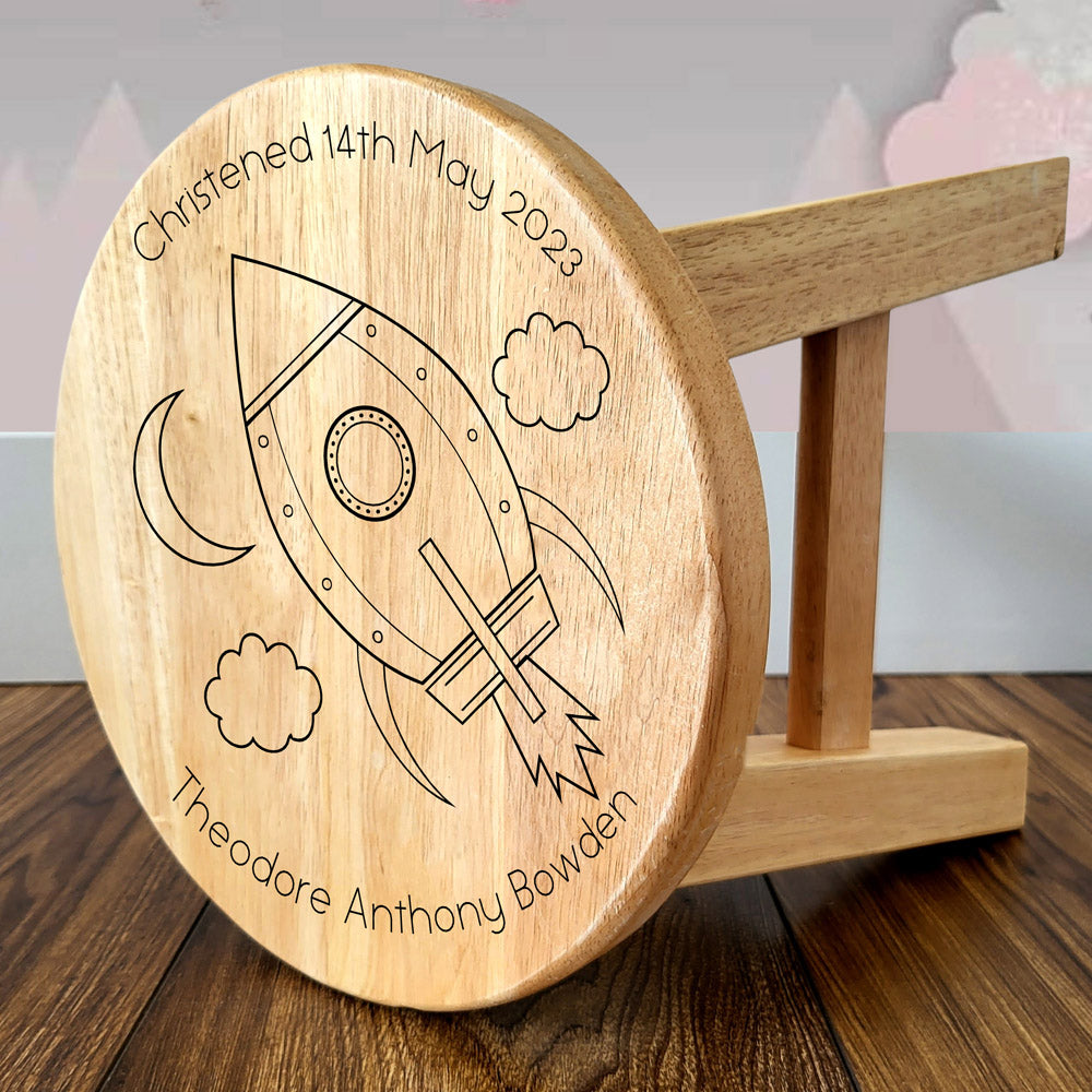 Space Rocket Wooden Stool - Personalised