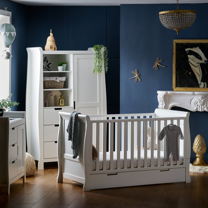 Stamford Sleigh Nursery Furniture from Obaby available in White, Taupe Grey or Warm Grey