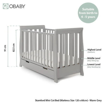 Stamford Mini Sleigh 3 Piece Nursery Room Set - Warm Grey