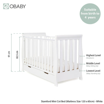 Stamford Mini Sleigh Cot Bed - White
