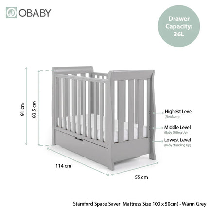 Stamford Space Saver 2 Piece Nursery Furniture Set - Warm Grey