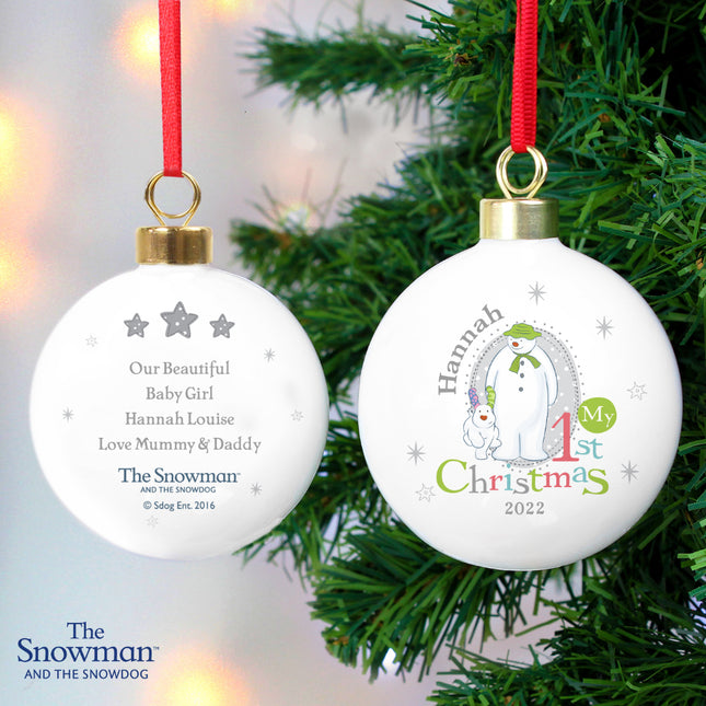 Personalised The Snowman & The Snowdog My 1st Christmas Bauble