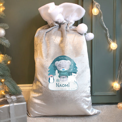 Tiny Tatty Teddy - Winter Explorer Silver Grey Pom Pom Sack - Personalised