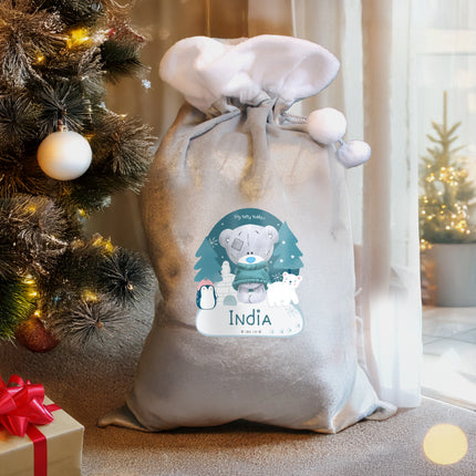 Tiny Tatty Teddy - Winter Explorer Silver Grey Pom Pom Sack - Personalised