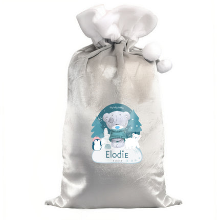 Tiny Tatty Teddy - Winter Explorer Silver Grey Pom Pom Sack - Personalised