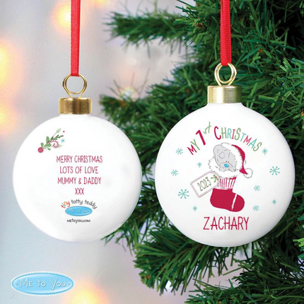 Tiny Tatty Teddy - My 1st Christmas Bauble - Personalised