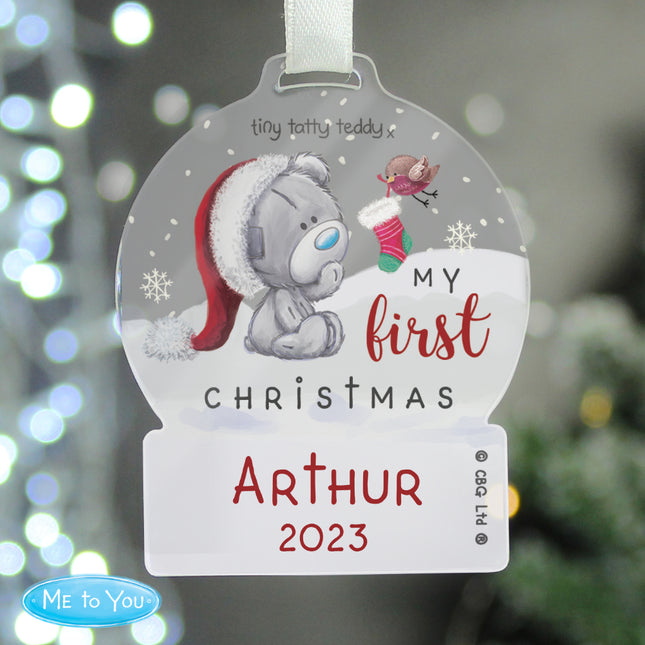 Tiny Tatty Teddy - First Christmas Acrylic Snow Globe Decoration - Personalised