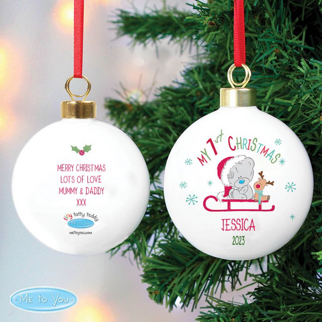 Tiny Tatty Teddy - My 1st Christmas Sleigh Bauble - Personalised