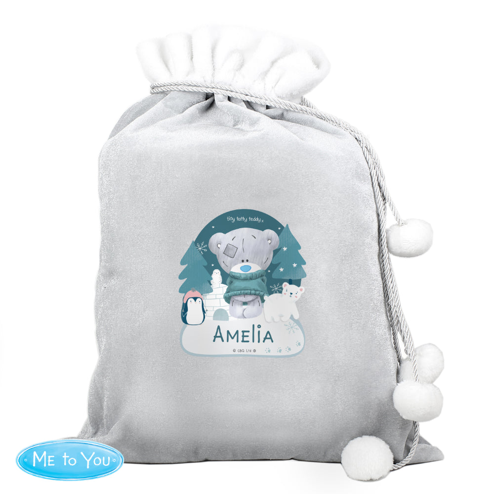 Tiny Tatty Teddy Winter Explorer Silver Grey Pom Pom Sack