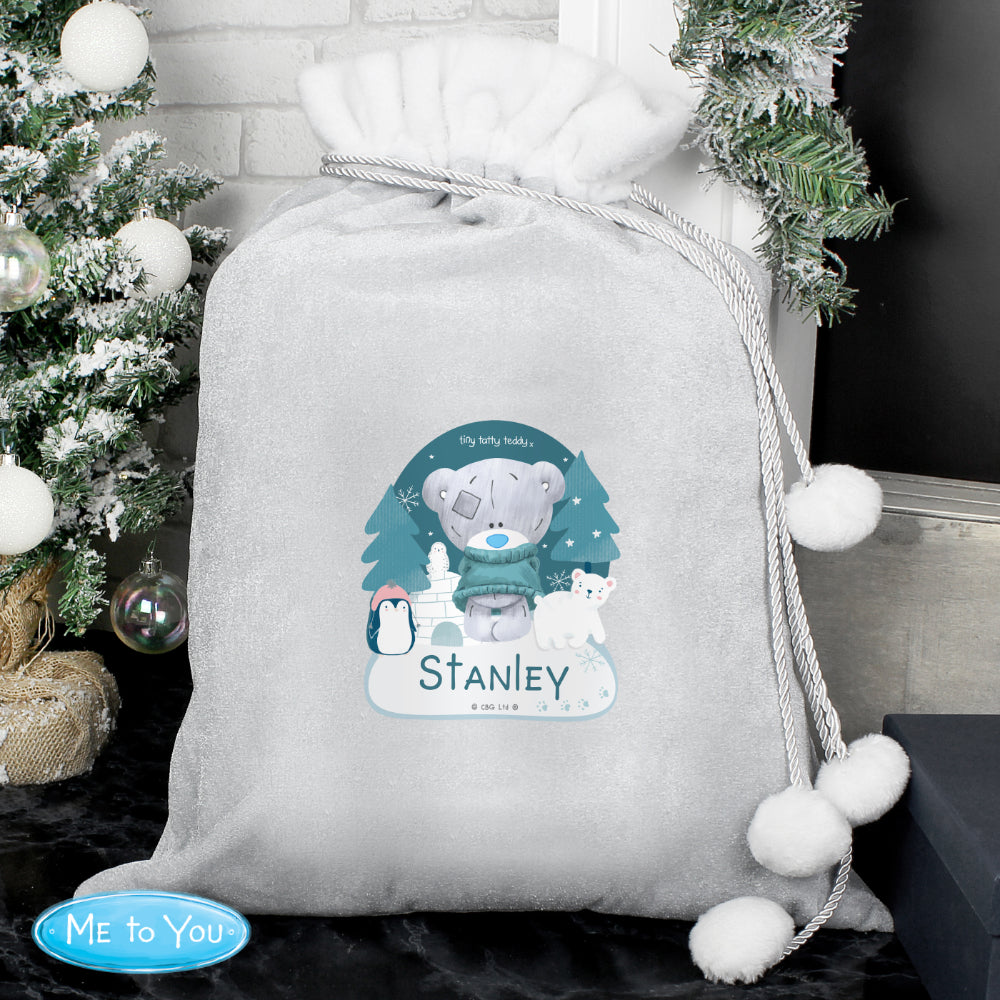 Tiny Tatty Teddy Winter Explorer Silver Grey Pom Pom Sack