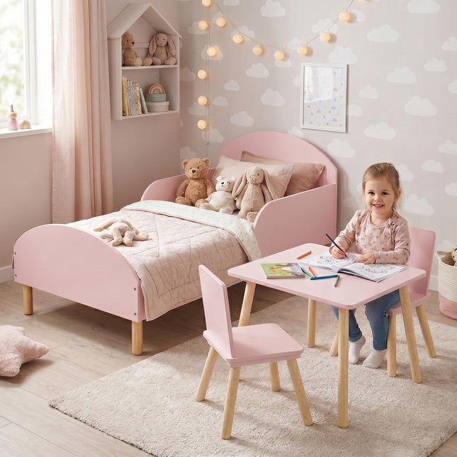 Toddler Bed + Table & Chairs Set - Pink