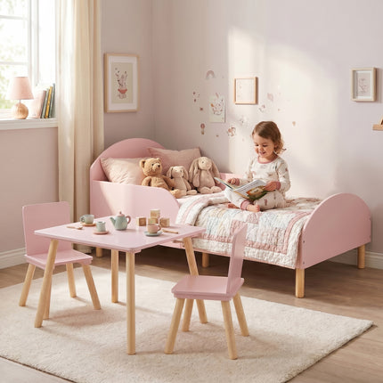 Toddler Bed + Table & Chairs Set - Pink