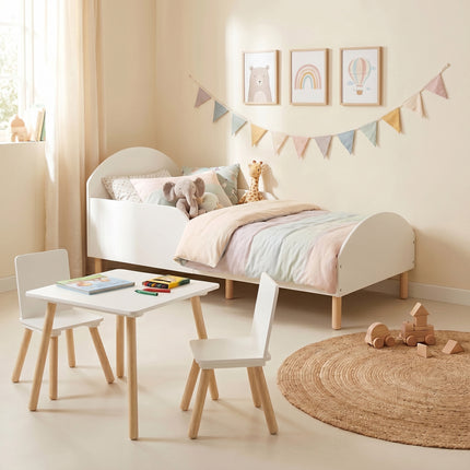 Toddler Bed + Table & Chairs Set - White