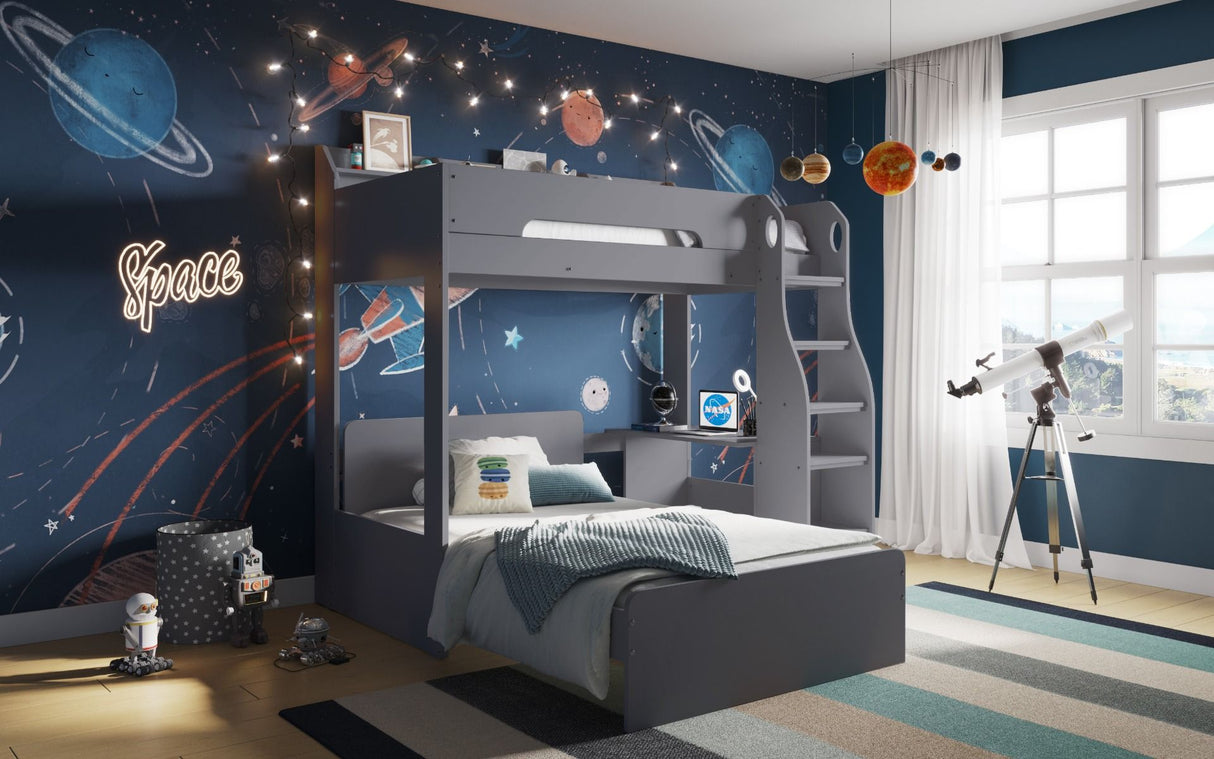 Cosmic L Shaped Triple Bunk Bed - Grey