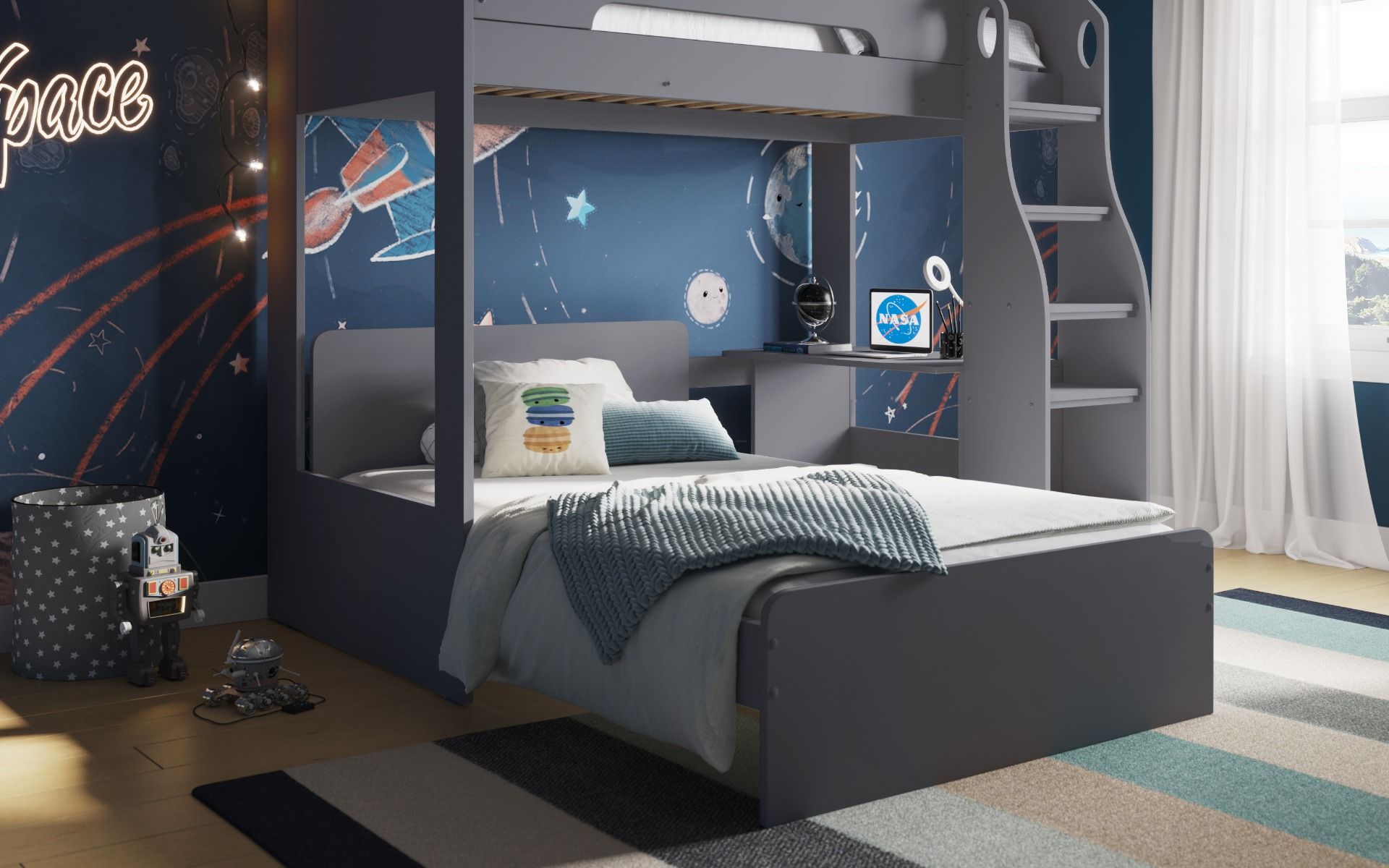 L Shaped Triple Bunk Bed Grey Cosmic Junior Bambinos