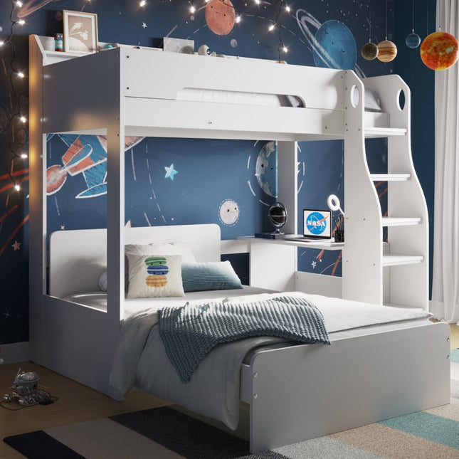 Cosmic L Shaped Triple Bunk Bed - White