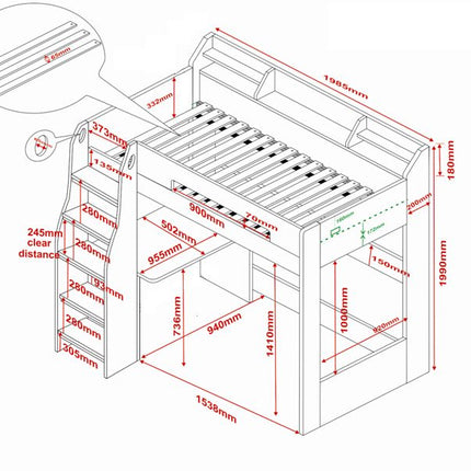 Cosmic L Shaped Triple Bunk Bed - White