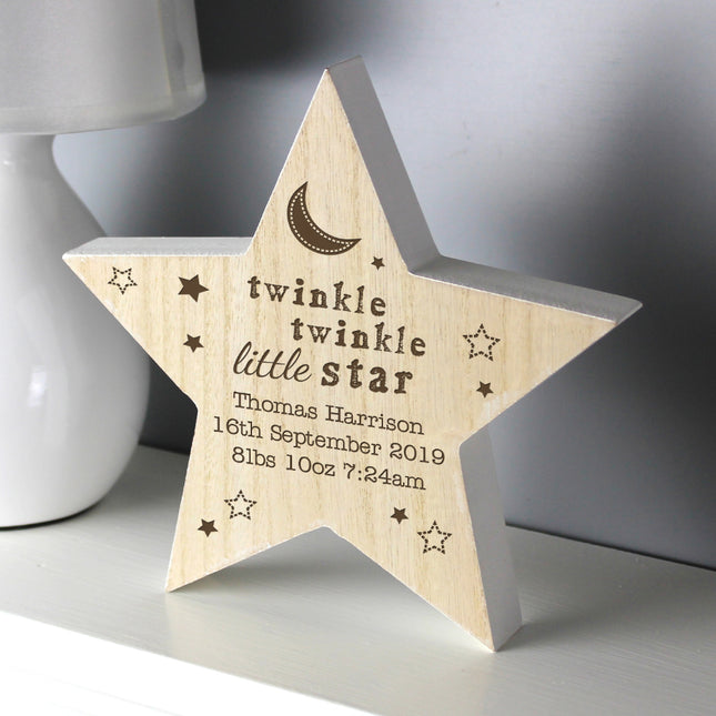 Twinkle Twinkle Personalised Wooden Star Decoration