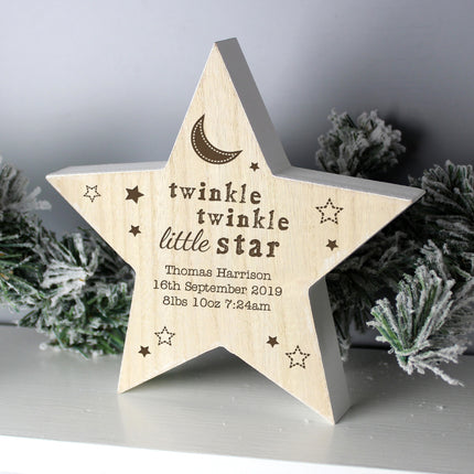 Twinkle Twinkle Personalised Wooden Star Decoration