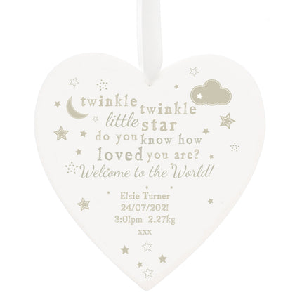 Twinkle Twinkle - Personalised Large Wooden Heart Decoration