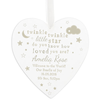 Twinkle Twinkle - Personalised Large Wooden Heart Decoration