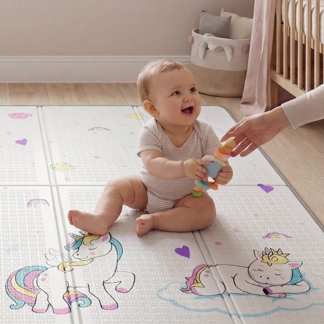 Unicorn and Moon & Stars Reversible Toddler Play Mat