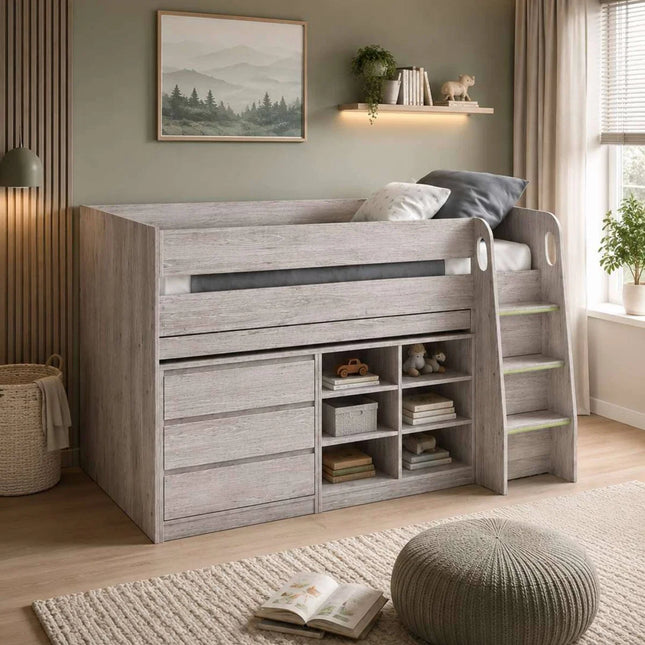 Vespa Mid Sleeper with Desk - Grey Oak