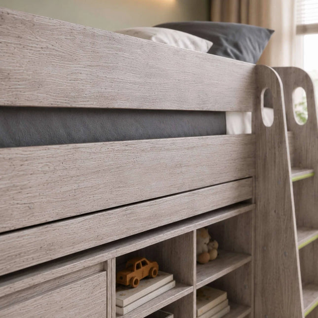 Vespa Mid Sleeper with Desk - Grey Oak