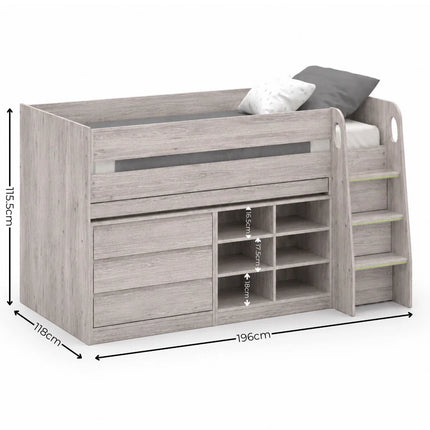 Vespa Mid Sleeper with Desk - Grey Oak