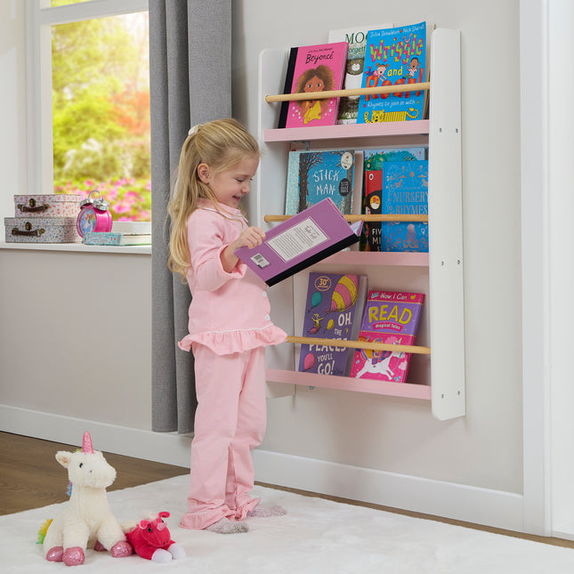 Wall Bookshelf - Pink & White