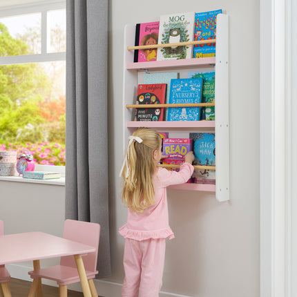 Wall Bookshelf - Pink & White
