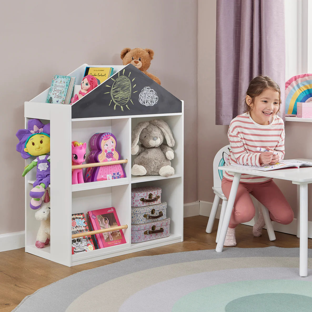 White Blackboard Bookcase and Storage Cabinet