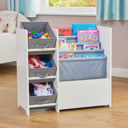 Book Display with Storage Bins - White