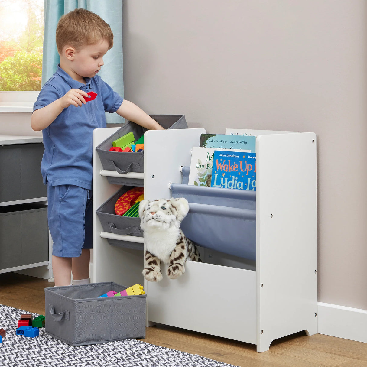 Book Display with Storage Bins - White