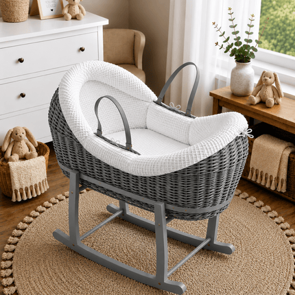 Wicker Deluxe Pod Baby Moses Basket With Stand