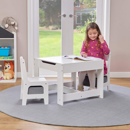 Activity Table with Two Chairs and Grey Storage Bins