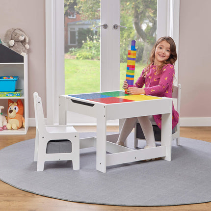 Activity Table with Two Chairs and Grey Storage Bins