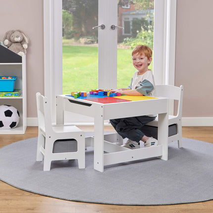 Activity Table with Two Chairs and Grey Storage Bins