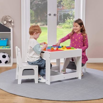 Activity Table with Two Chairs and Grey Storage Bins