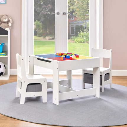 Activity Table with Two Chairs and Grey Storage Bins