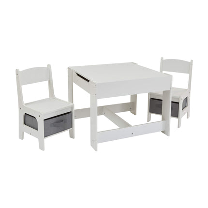 Activity Table with Two Chairs and Grey Storage Bins