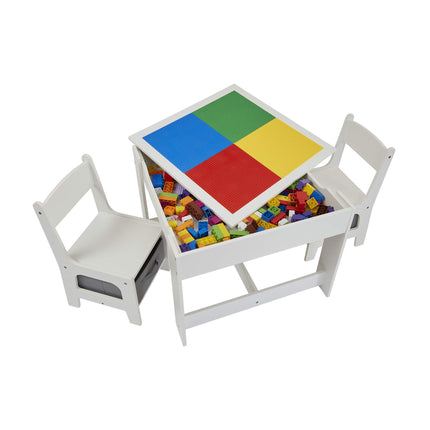Activity Table with Two Chairs and Grey Storage Bins