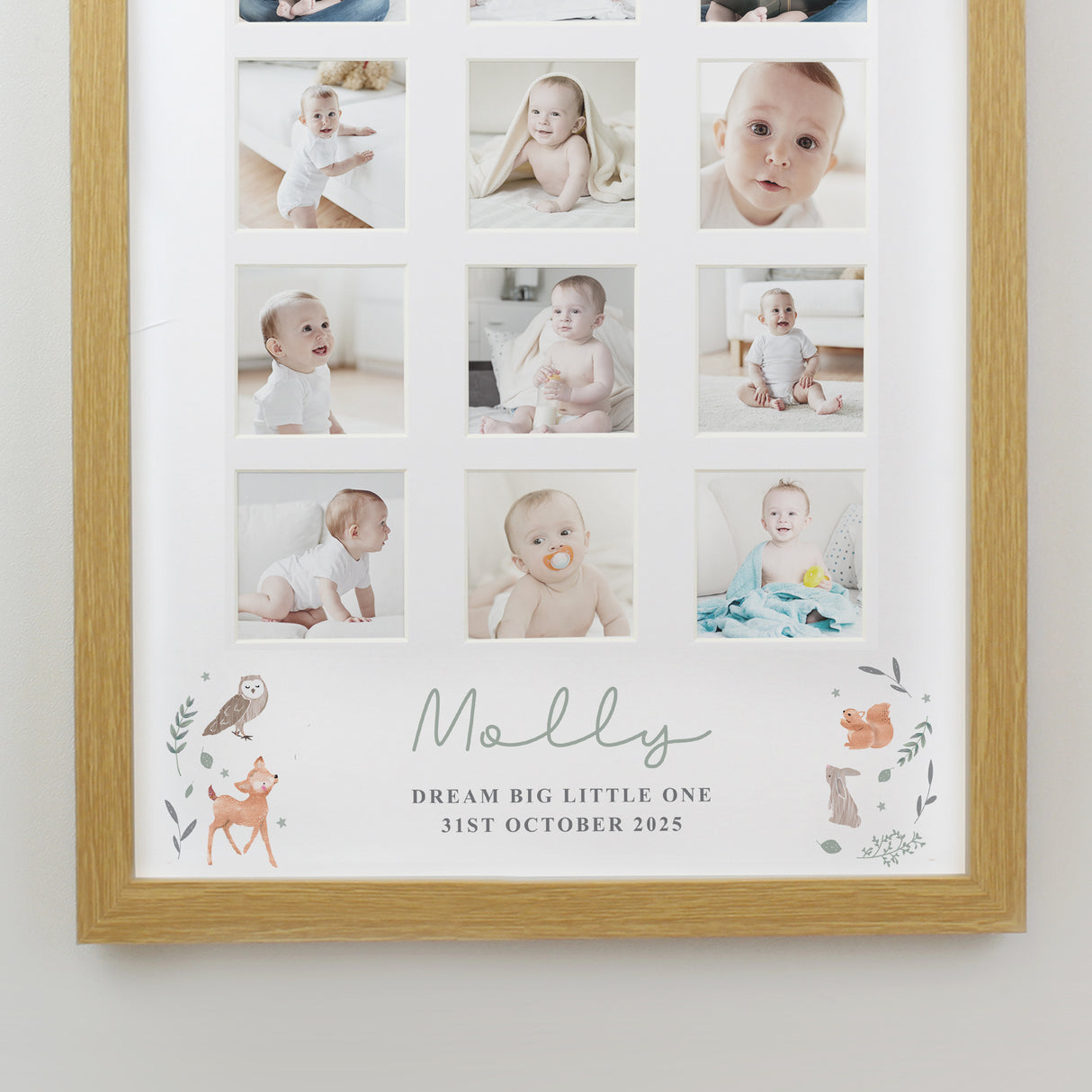 Personalised Oak Multi Photo Frame - Woodland Animal