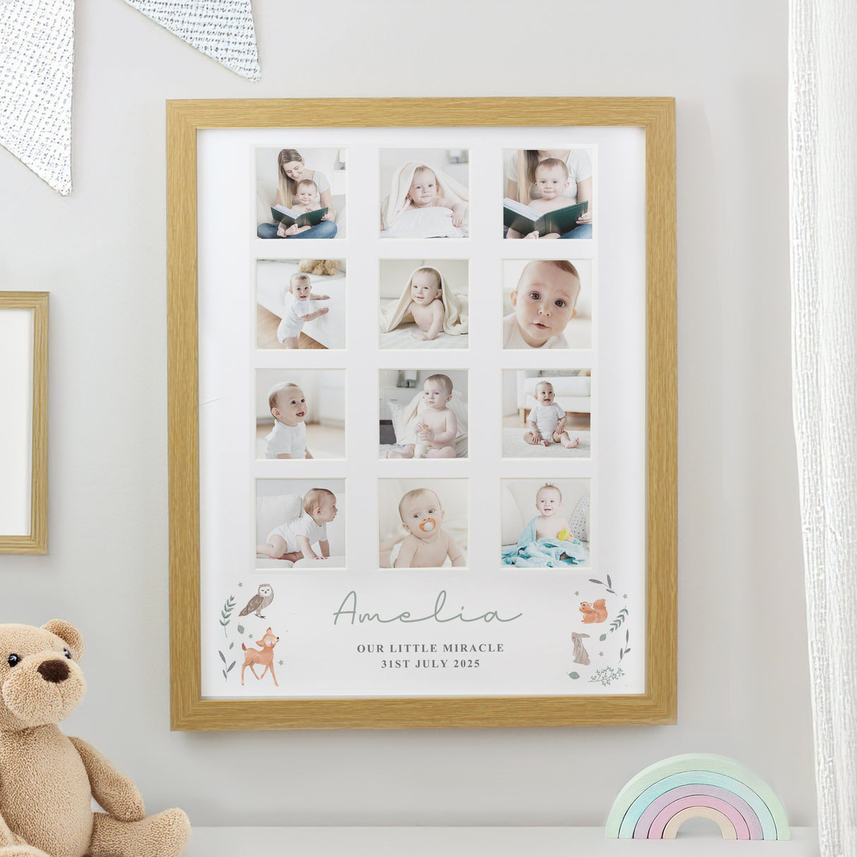 Personalised Oak Multi Photo Frame - Woodland Animal