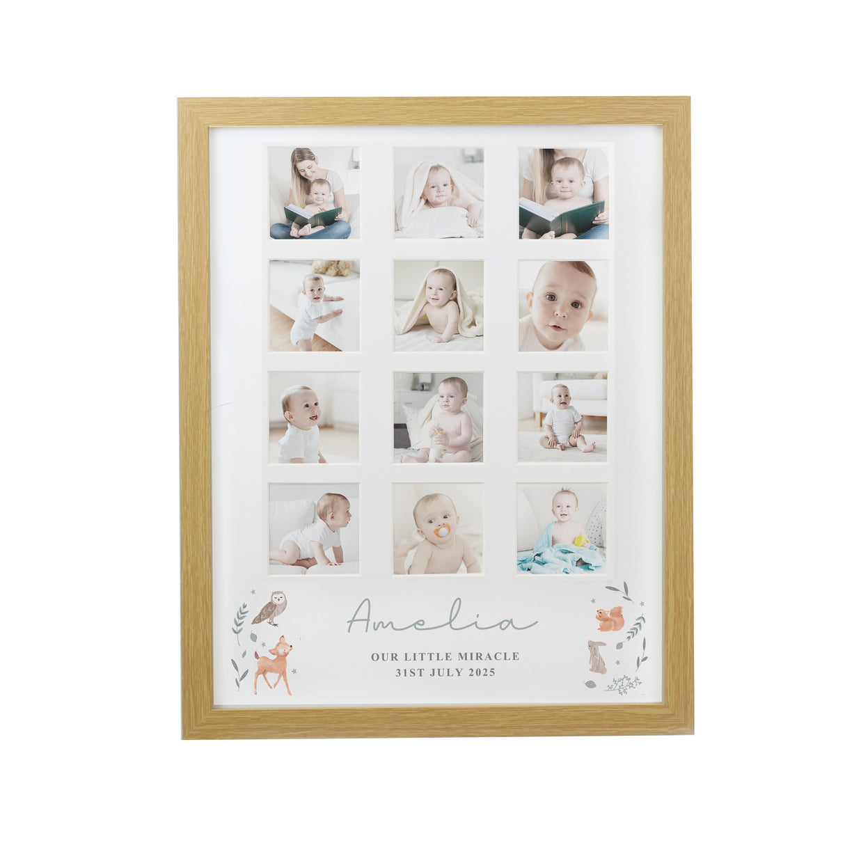 Personalised Oak Multi Photo Frame - Woodland Animal