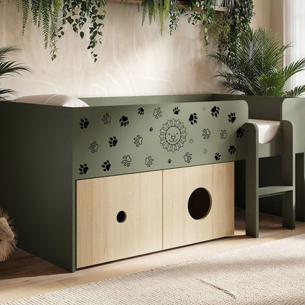 Zaiden Safari Mid Sleeper with Toy Box Storage - Green