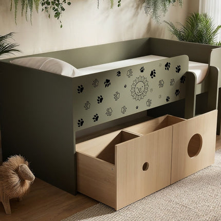 Zaiden Safari Mid Sleeper with Toy Box Storage - Green